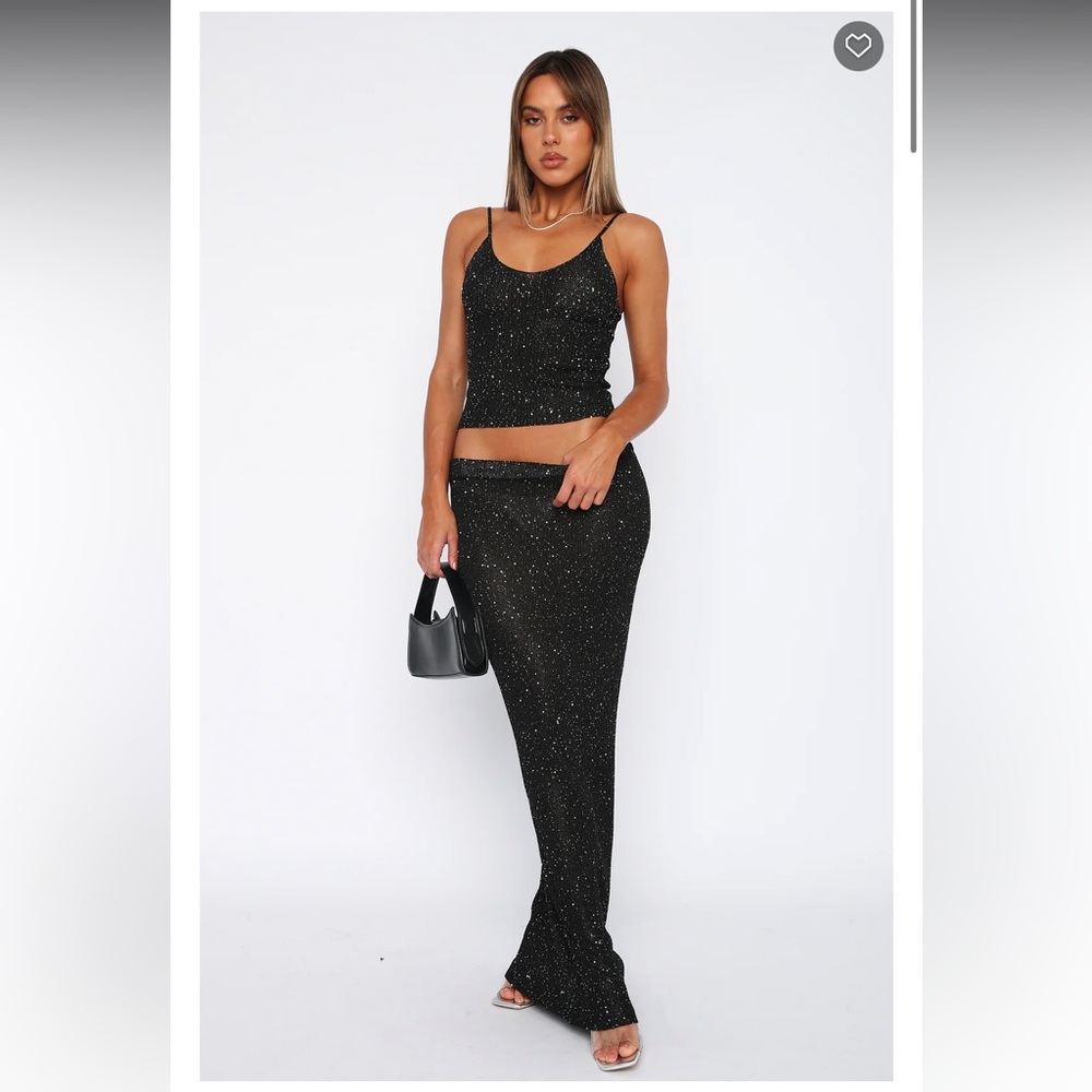 White Fox Boutique Black sequin/glitter/shimmer skirt + top size small SET NWOT